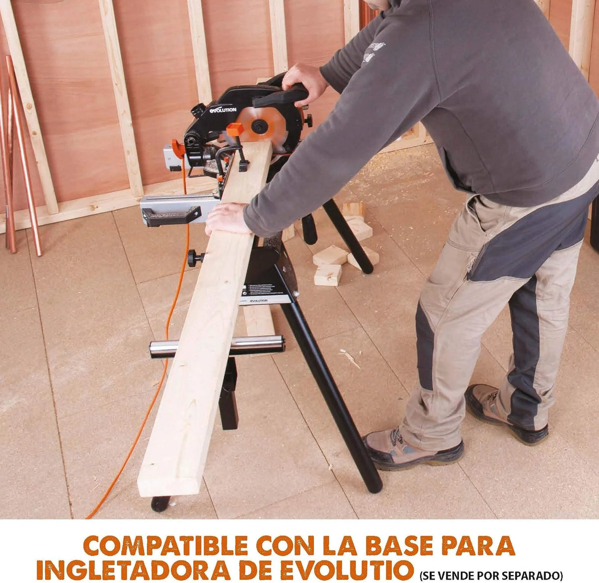 Evolution Power Tools R210CMS Multimaterial Sierra Ingletadora - Corta acero dulce, aluminio, plástico, madera con clavos incrustados, 210 mm