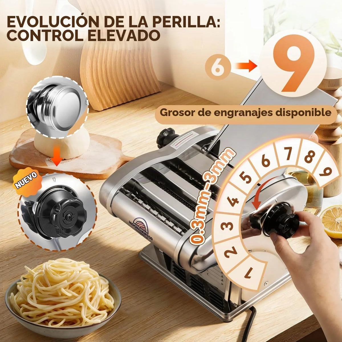 Moongiantgo Máquina de Pasta Eléctrica, 3 Cuchillas, 9 Marchas de Grosor