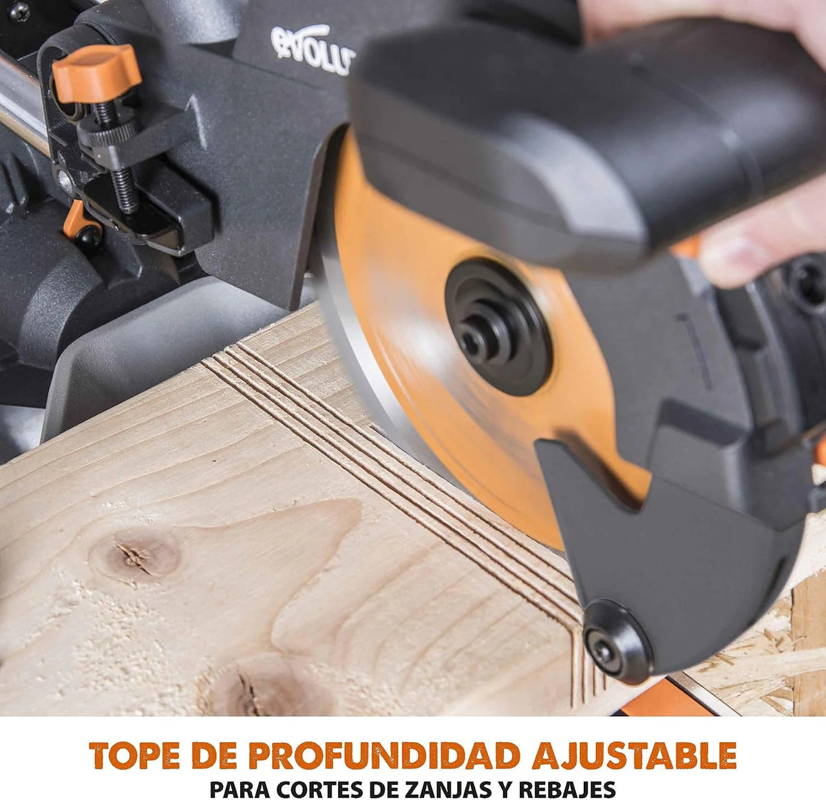 Evolution Power Tools - R210SMS-300+ Ingletadora deslizante multimaterial de 210 mm (230 V), con paquete plus, Corta acero dulce, aluminio, plástico, madera con clavos incrustados