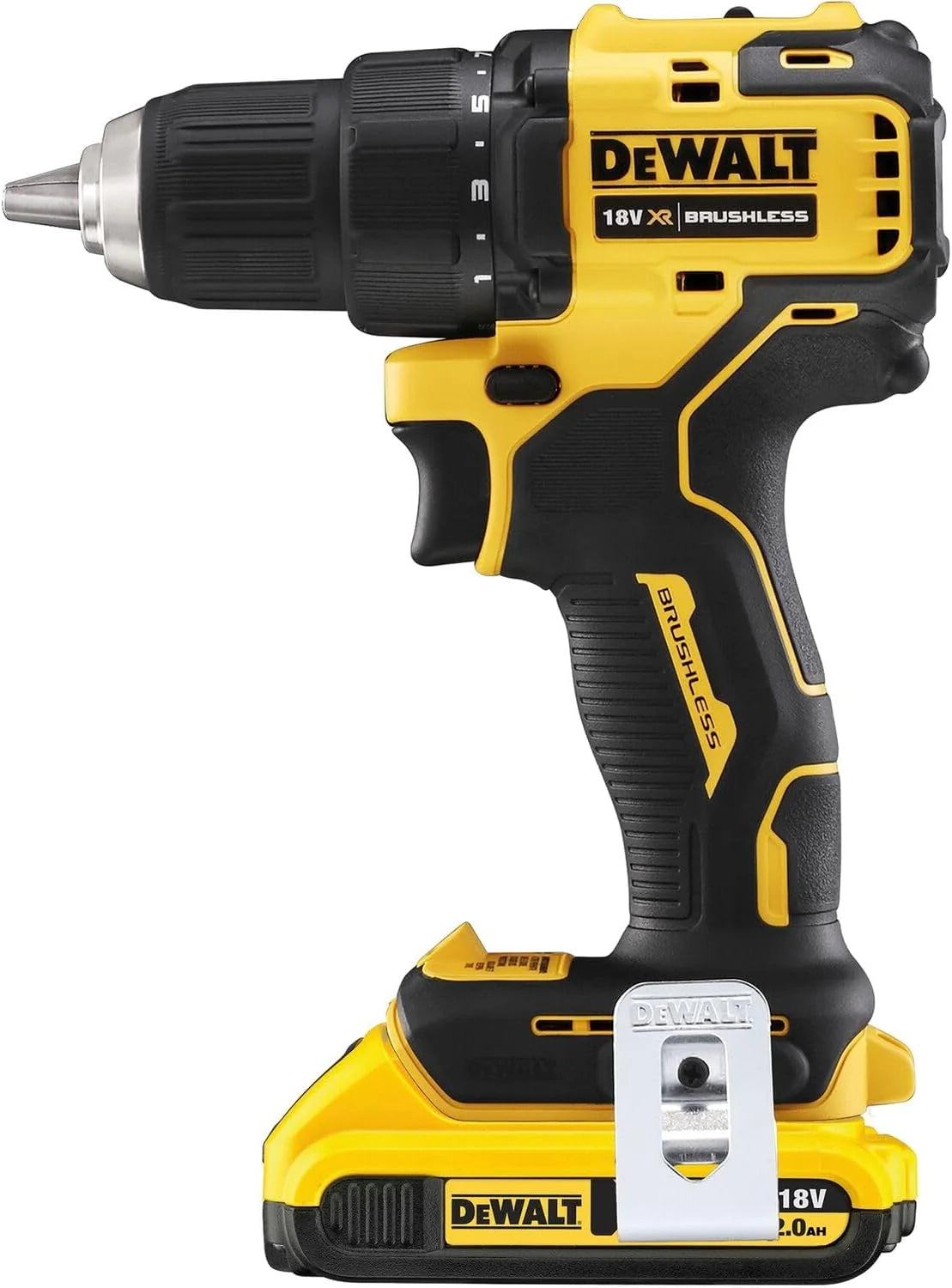 DEWALT Taladro atornillador compacto sin escobillas XR 18V Li-Ion 2 Ah, Sin cable, con maletín TSTAK, luz LED, 2 baterías, Cargador, 2 velocidades (0-450/1650 rpm), DCD708D2T-QW