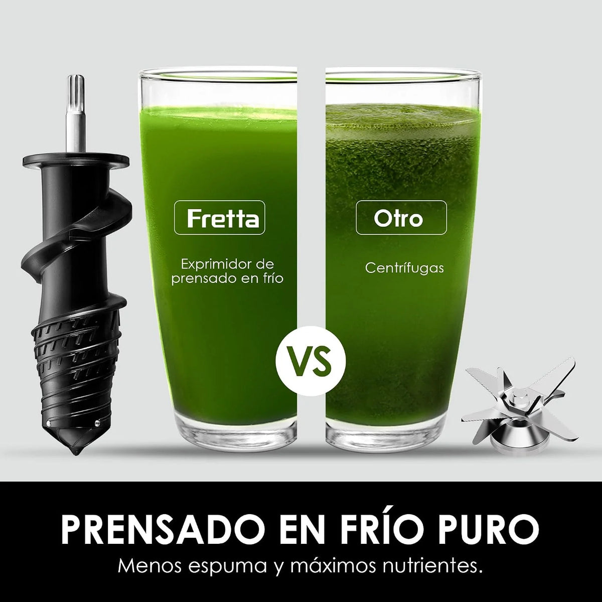 Fretta Extractor de Zumo Prensado en Frío 76 mm, libre de BPA (Inox)