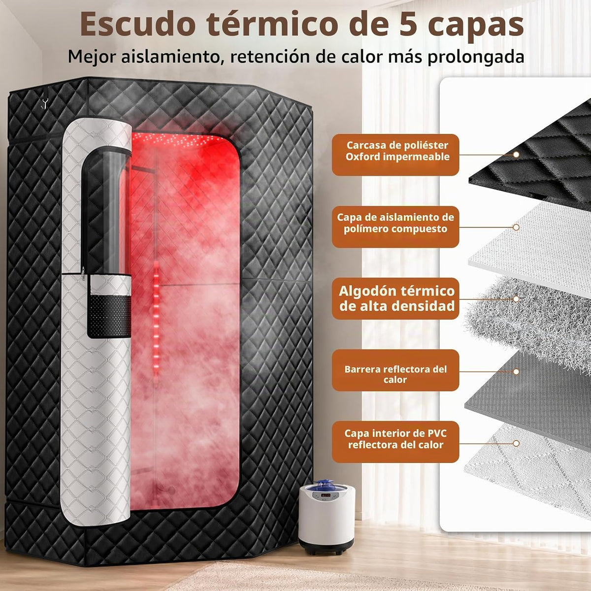 I-THERA-U Sauna de infrarrojos para el hogar - Sauna portátil de vapor de 660 y 850 nm sauna de vapor de cuerpo entero con 3L 1200 W generador de vapor baño de vapor, 15 niveles de calor, silla, mando