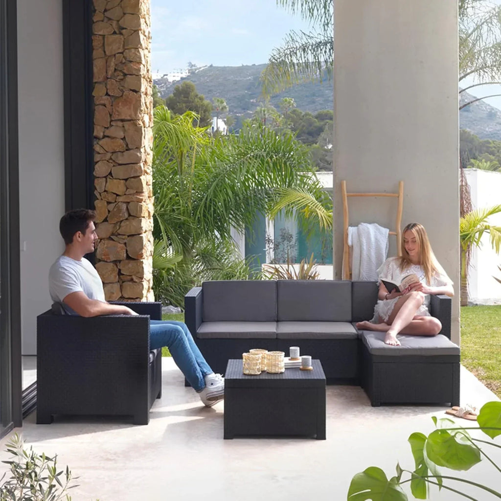 SP Berner - Shaf - Manhattan | Outdoor Living Room Furniture Set - 5 Seater Outdoor Garden Furniture Set | Made in Spain with Recycled Materials - Graphite Colour