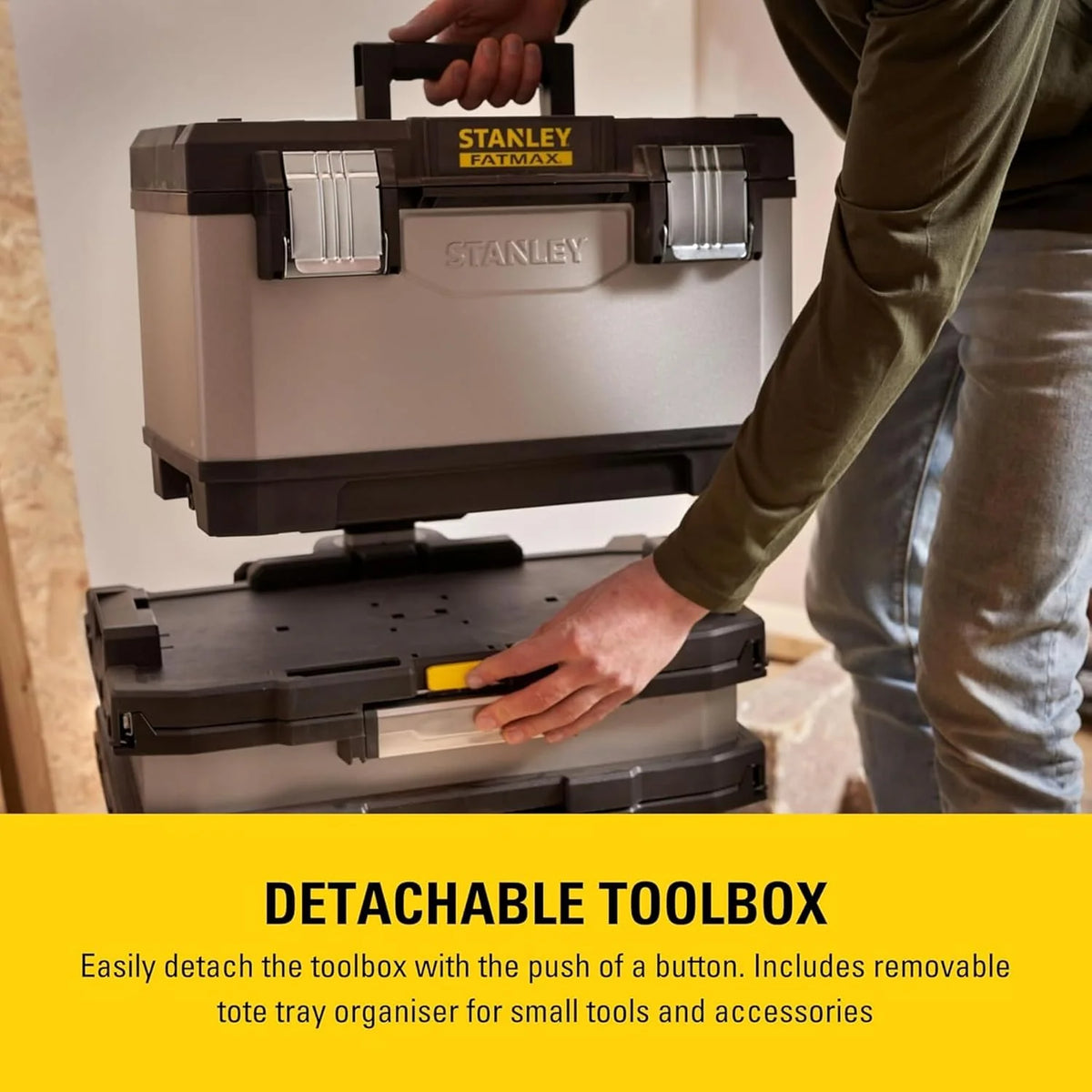 STANLEY FATMAX Taller Móvil Metálico, Carro de Herramientas, Caja Versátil para Piezas Pequeñas y Grandes, Ruedas 17cm, Cierres Metálicos Antioxidantes, 1-95-622