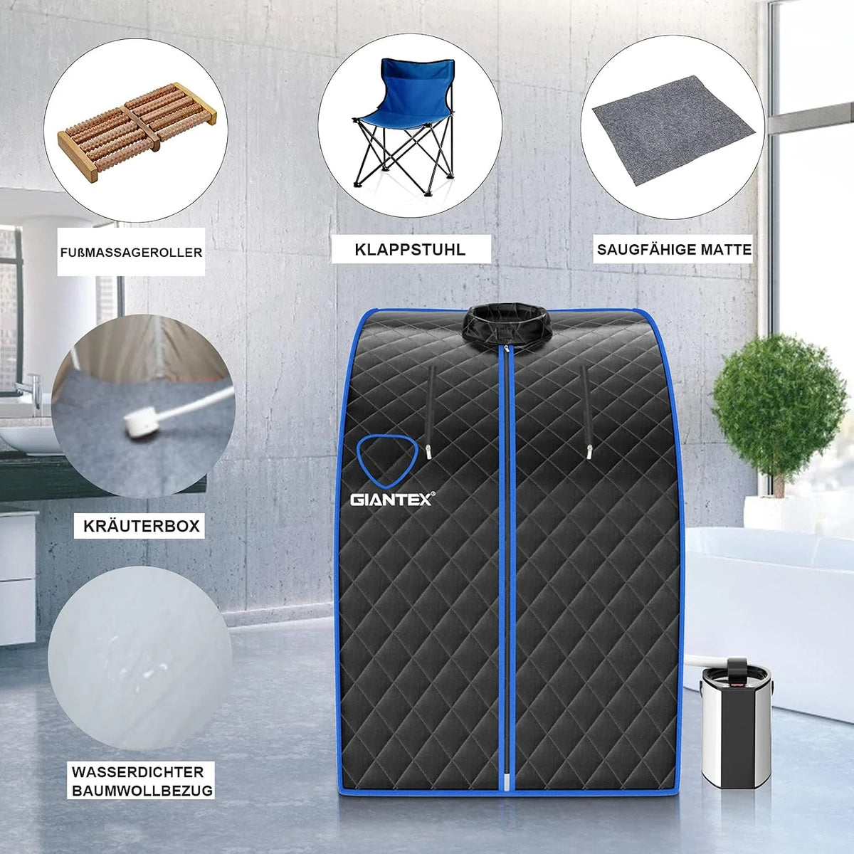 GOPLUS Sauna de Vapor 1000W 3L Plegable con Silla