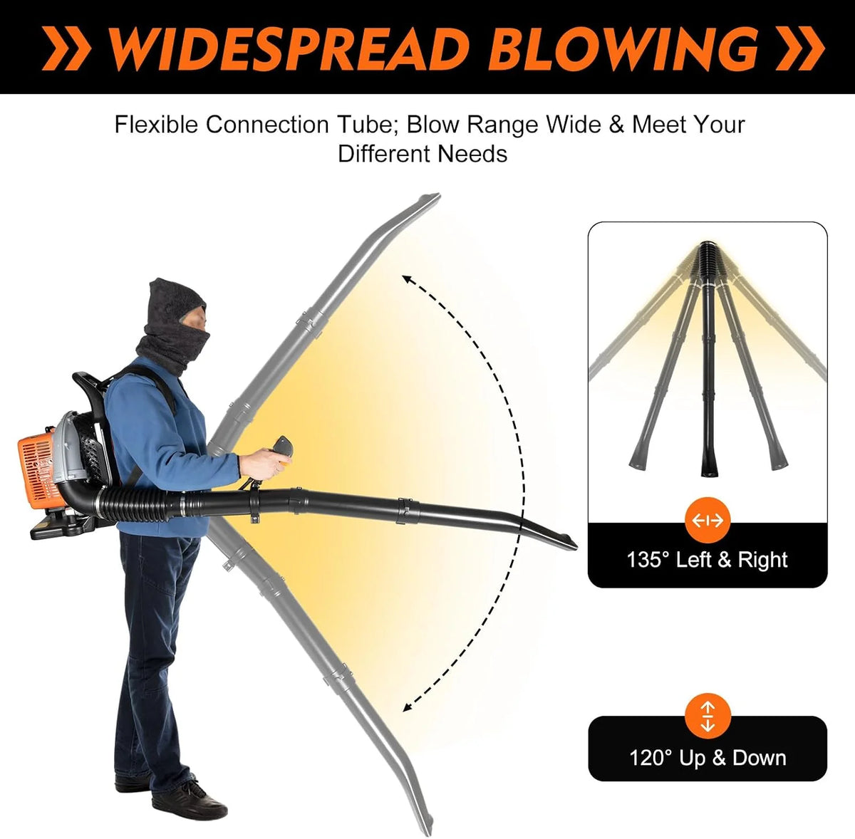 Soplador de hojas de gasolina de 63 ccm, 6800 rpm, 2 tiempos, para jardín, flujo de aire de 0,3 m³/seg, soplador de hojas portátil, limpieza de nieve, eliminación de polvo y extinción de