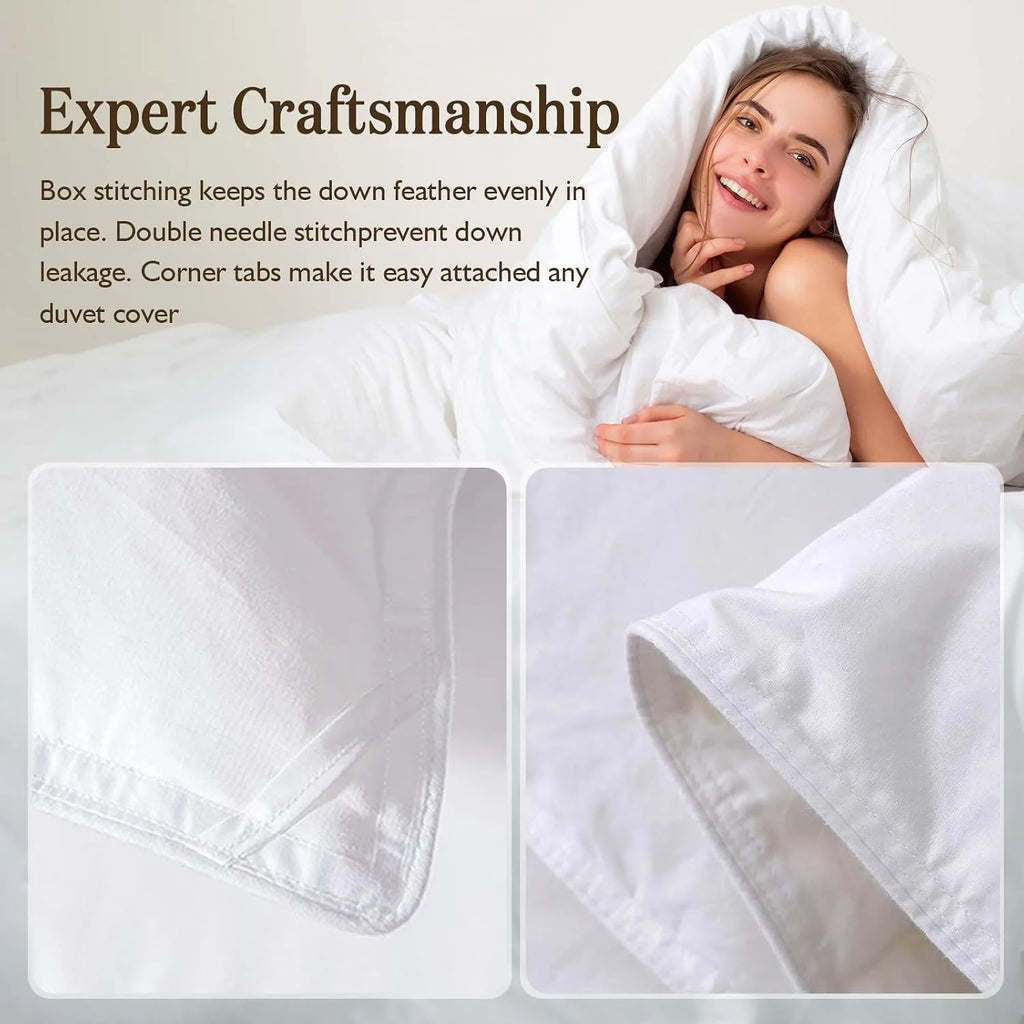 DWR Duvet Bed 105/120, Feather and Down Duvet 200 x 200 cm, Winter Warm 450 g/㎡, 100% Cotton, Soft, Breathable, Oeko-Tex and RDS Certified, White