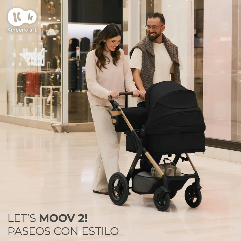 Kinderkraft MOOV XL 3 en 1, Carrito bebé hasta 27 kg, Carro, Con Asiento I-SIZE 40-75 cm, Plegable, Amortiguación, Convertible, Capazo XL, Con accesorios, Gris Claro