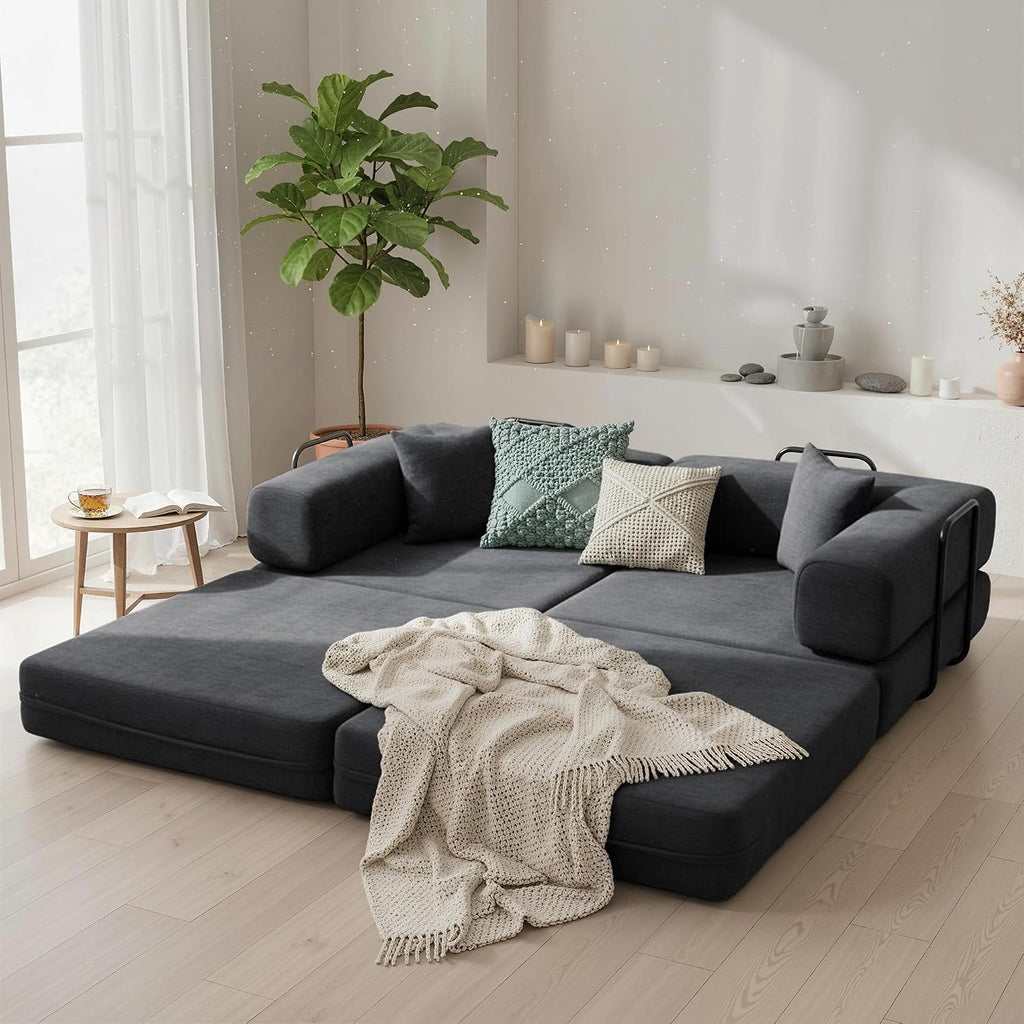HOMCOM 5-in-1 Folding Sofa Bed with Chenille Upholstered Dark Grey