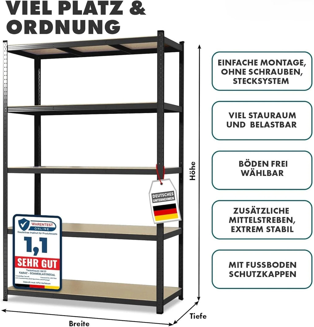 Floordirekt Estantería para Cargas Pesadas. Juego de 2 Unidades. Color Negro. 200 x 120 x 60 cm. sin Tornillos. para sótano. de Almacenamiento. para Taller. Banco de Trabajo. 5 estantes Ajustables