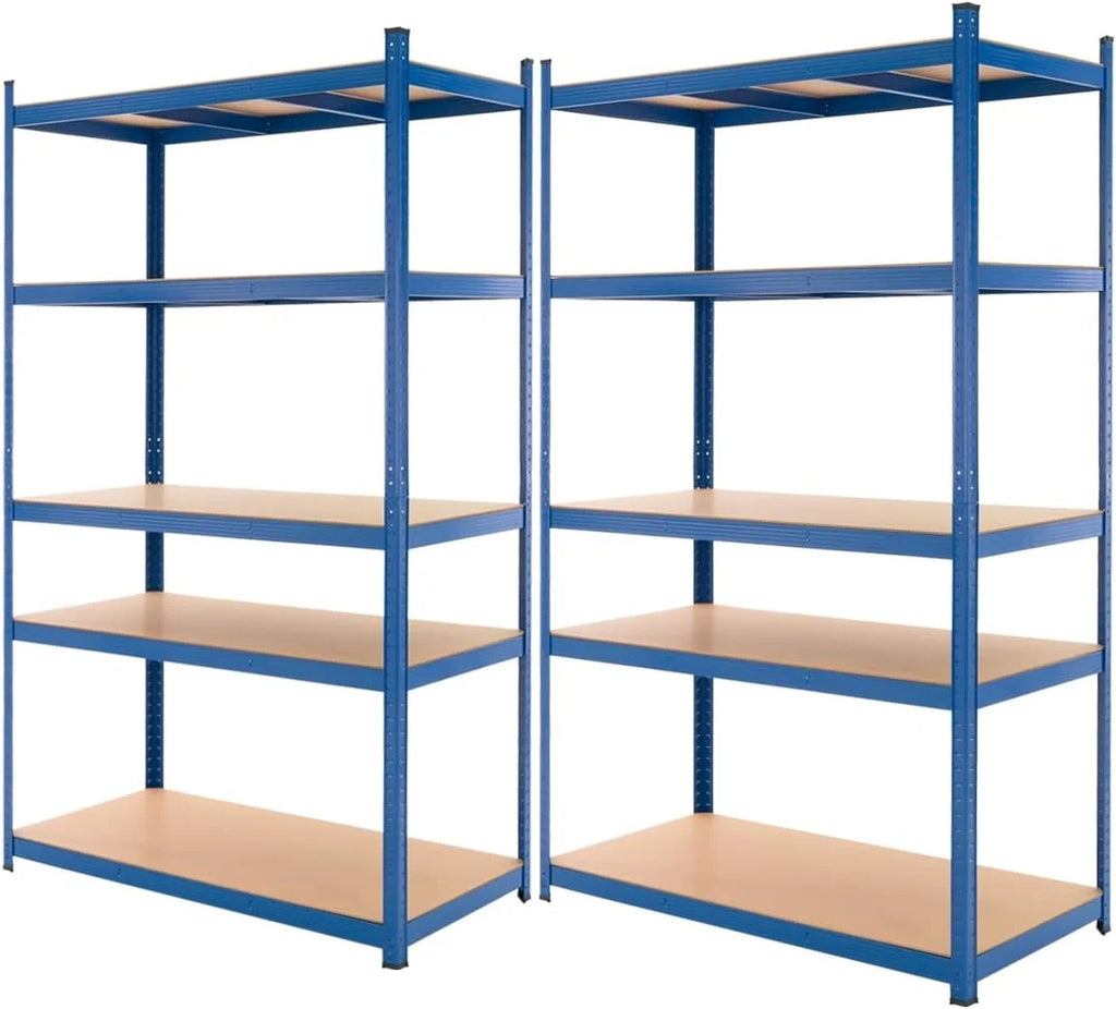 ECD Germany Juego De 2 Estanterías Para Cargas Pesadas 200x100x50 cm De Metal Recubierto De Polvo Azul Con 5 Estantes De Madera MDF Cargable Hasta 875kg Montaje Sin Tornillos Banco De Trabajo Taller