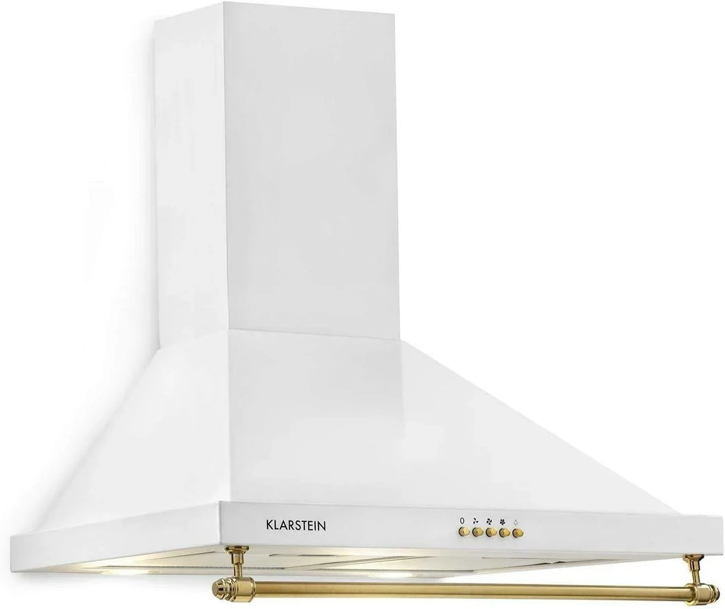 Klarstein Montblanc - Campana extractora 60 cm de pared cocina, 3 niveles, Extracción hasta 610 m³/h, Potencia 165W, Juego montaje incluido, Extractor con salida de aire, Filtro aluminio, LED, Blanco