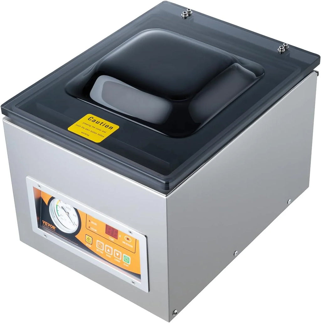 VEVOR Sellador al Vacío de Cámara 260 W Máquina de Envasado al Vacío de Acero inoxidable Tamaño Compacto de 260 mm para Cocina del Hogar Para Uso Comercial Para Alimentos Húmedos, Carnes y Adobos