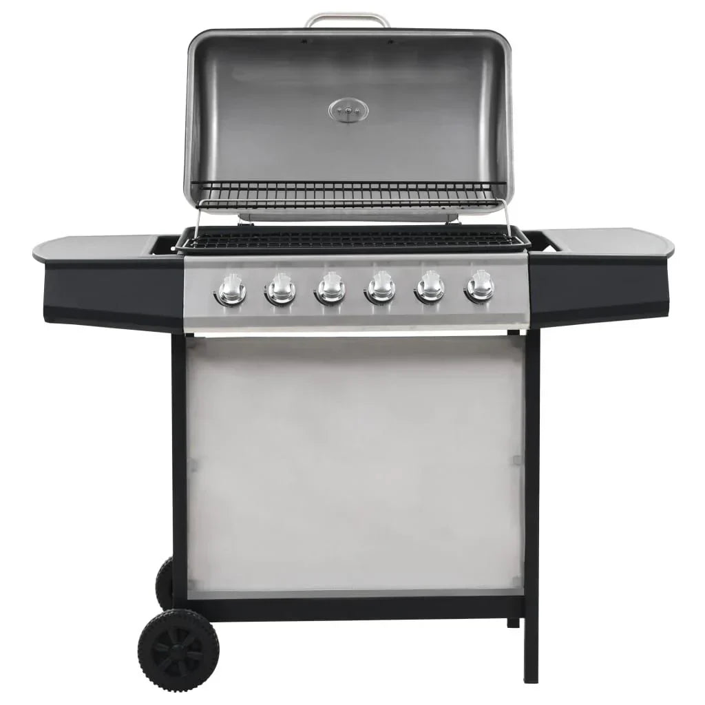 Barbacoa Portátil De Gas Con 6 Zonas Plateada Acero Inoxidable Vidaxl