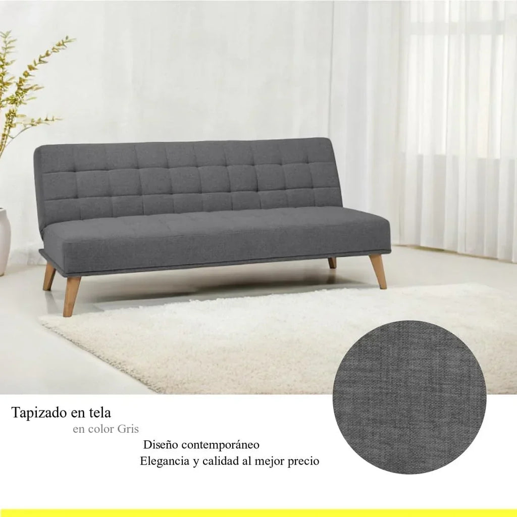 SHIITO | Modelo Versalles - Sofá Cama con Apertura Clic-Clac | Donde la Elegancia y el Confort se encuentran | Diseño Capitoné en Color Gris | 189.5 x 88 x 89 cm