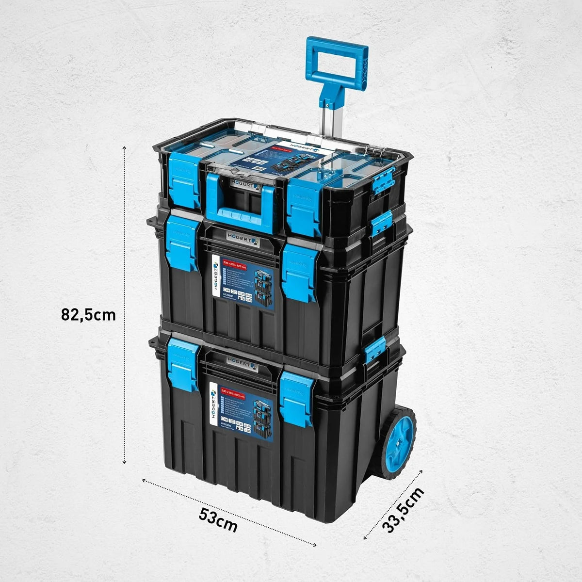 Högert Technik - Set de Cajas 4 en 1 HT7G500, Caja Herramientas con Ruedas, Resistente a Daños, Maletin Herramientas a Prueba de Polvo, Cierres Robustos de ABS, Estructura Modular