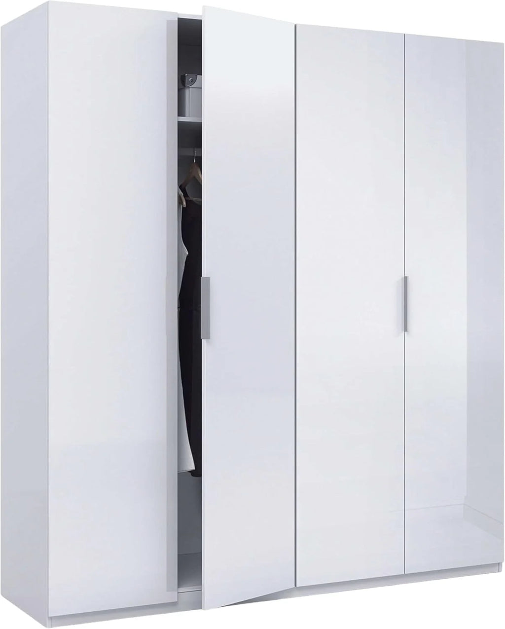 Habitdesign Wardrobe 4 Doors, 200 cm (H) x 180 cm (W) x 52 cm (D), Large Wardrobe 4 Doors, Gloss White