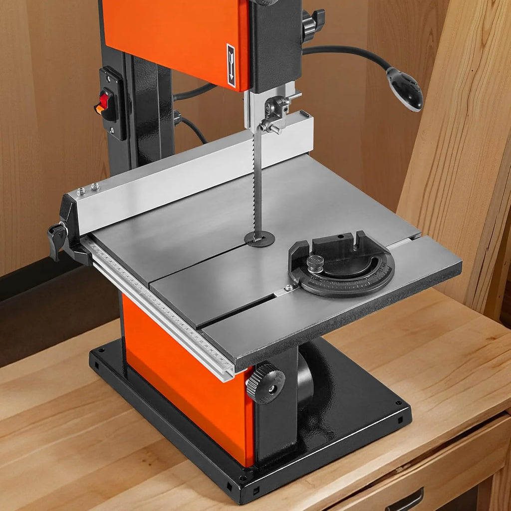 VEVOR Sierra de Cinta, Ancho de Corte de 254 mm, 2 Velocidades, Motor de 373 W, Altura de Corte de 160 mm, Mesa de Hierro Fundido de 335 x 340 mm, Luz de Trabajo de 360 Grados, para Carpintería