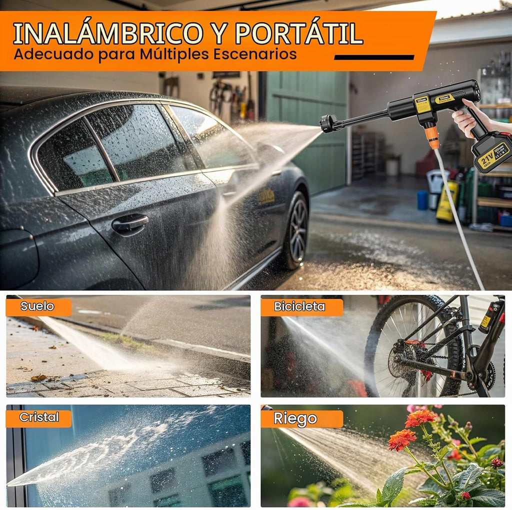 Hidrolimpiadora de Alta Presión, Motor Sin Escobillas 3000W 3 Modos, 135Bar 20L/Min, Limpiador Móvil con 2 Baterías 4.0Ah, Boquilla 6 En 1 Giratoria 180°, para Limpieza De Coches Y Hogar (ororo)