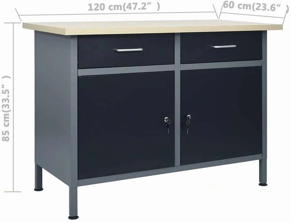 vidaXL Banco de Trabajo de Acero Negro 120x60x85 cm