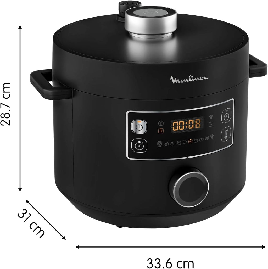 Moulinex Epic Turbo Cuisine CE7548 - Olla a presión eléctrica 1090 W, 10 programas automáticos, cestillo de cocción al vapor, Negro