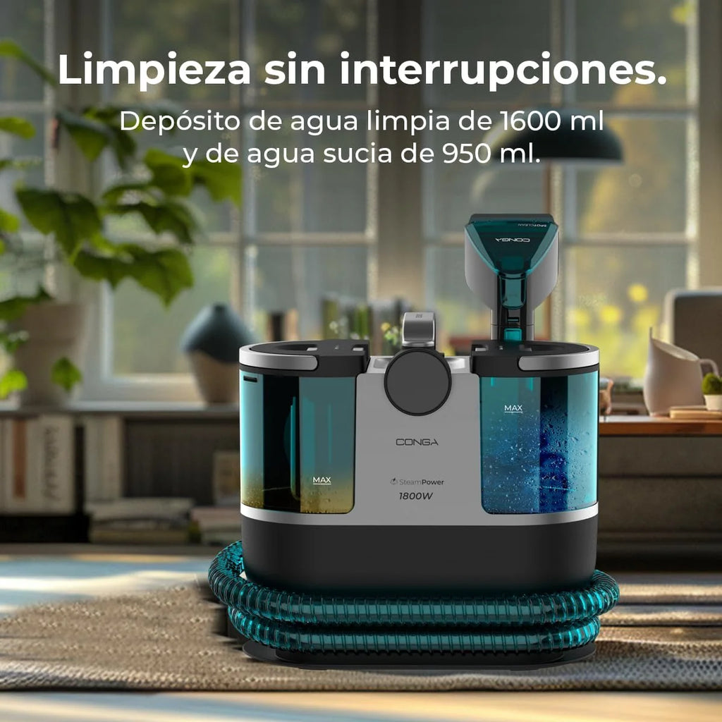 Cecotec Limpiador Aspirador de Tapicerias y Alfombras con Cable Conga 7000 Carpet&Spot Clean Steam Max. 1700W, Vapor, Depósito Agua Limpia 1600ml y Agua Sucia 950ml, Radio de Acción 9m
