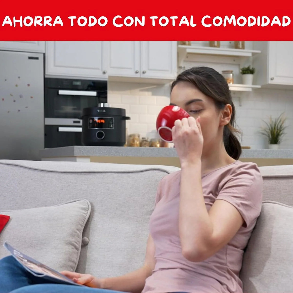 Moulinex Epic Turbo Cuisine CE7548 - Olla a presión eléctrica 1090 W, 10 programas automáticos, cestillo de cocción al vapor, Negro