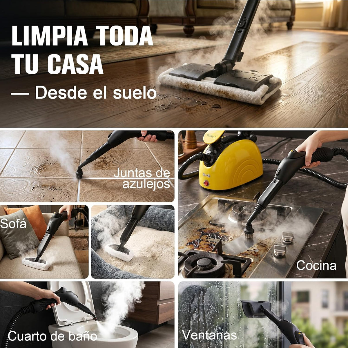 Waitbird Limpiador a vapor de 5 bares, 160 °C, con 21 accesorios para el