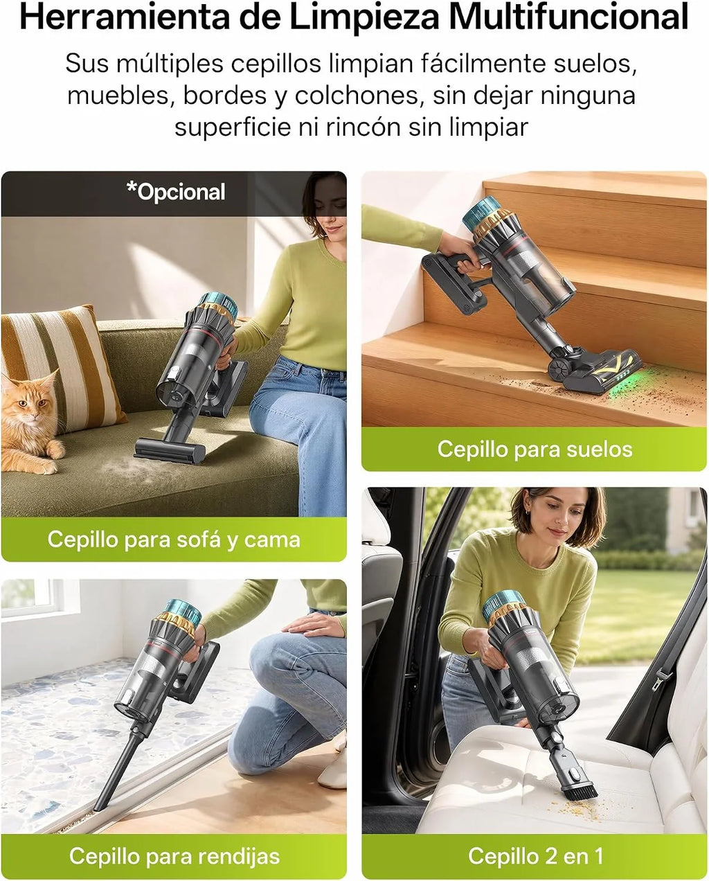 Vexilar Aspiradora sin Cable V14Pro 60kPa/1L/60Min, Multiusos Accesorios,Autoportante,Batería Extraíble,Ligero,Fácil Maneja,Aspirador Escoba Vertical para Suelos/Alfombras/Pelos/Coche