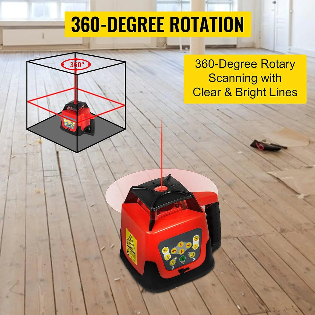 VEVOR Nivel de Láser Rojo Rotatorio Auto-Nivelante 250m, Kit de Trípode y Bastón para Niveles Automáticos 5 m, Trípode de Nivel Plegable para Herramientas Automáticas de Medida y Láseres, ± 5°