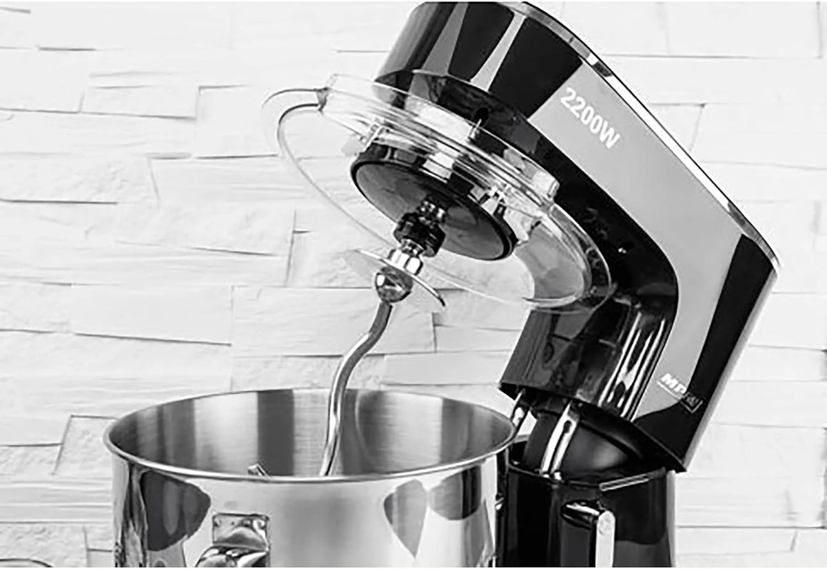 MPM Batidora Amasadora Repostería Profesional Robot Cocina Orbital 2200W Máx. 6,5L Bol Acero Inox, 6 Velocidades + Función Pulso, Sistema Planetario, 3 Accesorios+ Báscula, MRK-19B