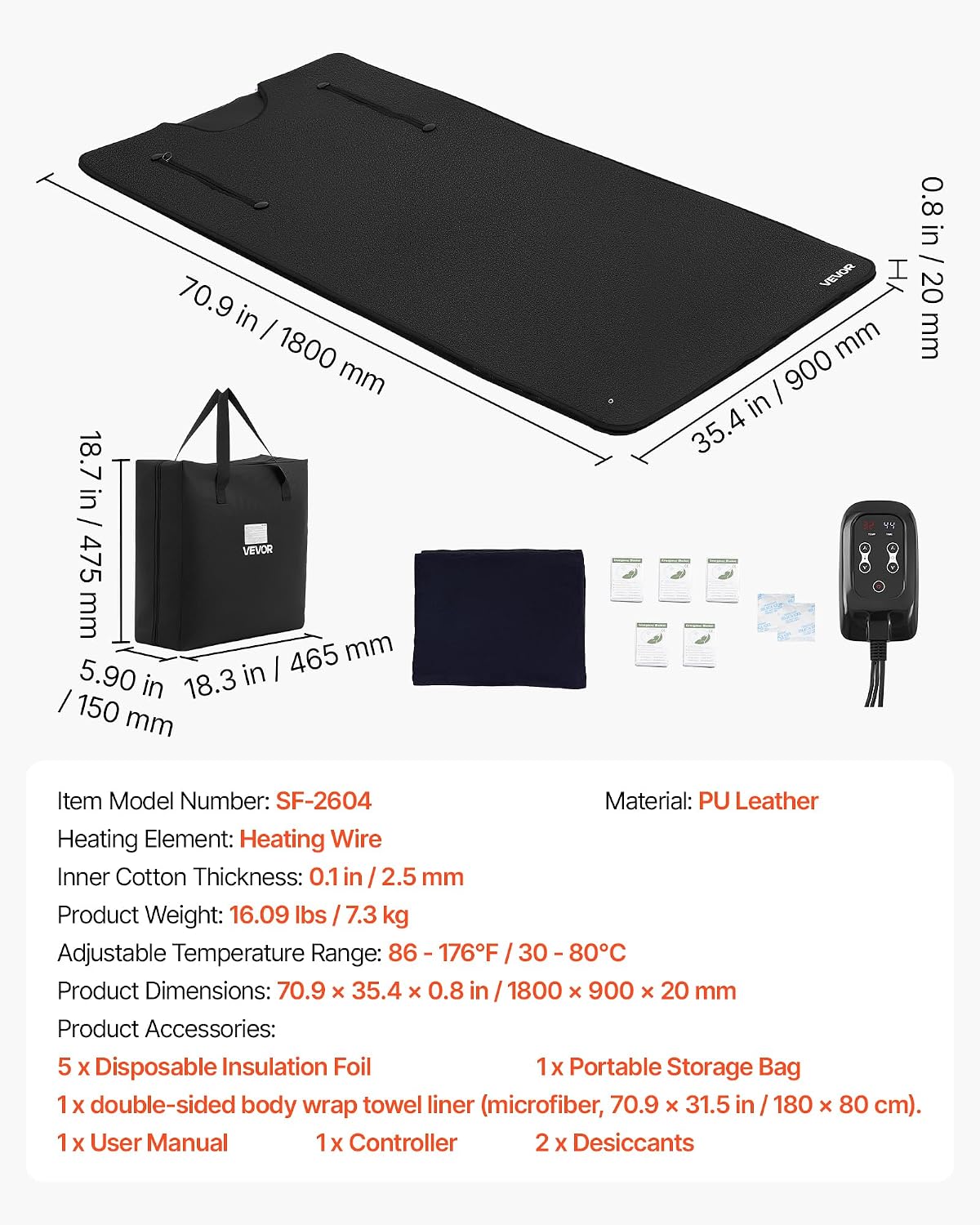 VEVOR Manta de Sauna Infrarroja Portátil de 5 Capas de 180 x 90 cm