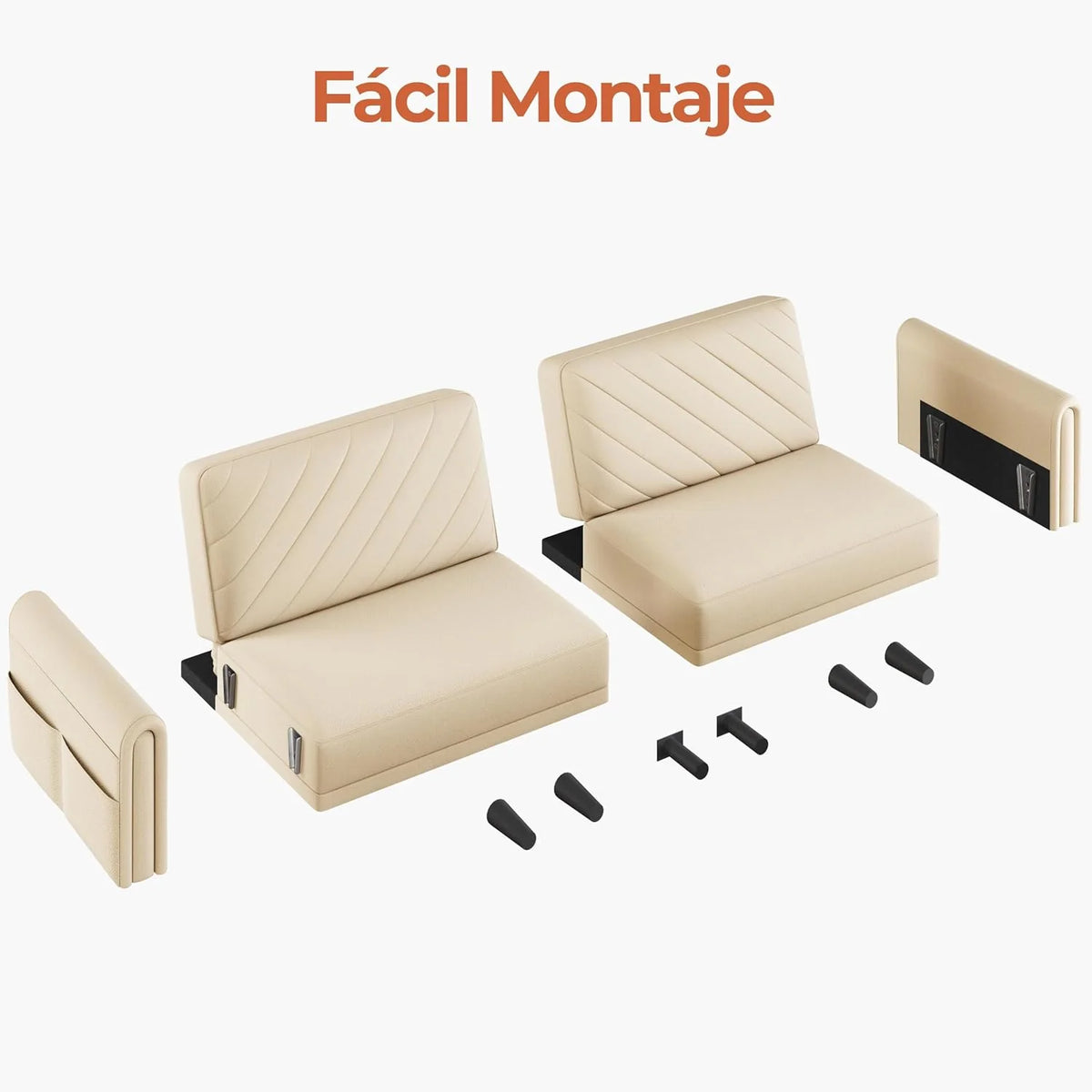 Yaheetech Sofa Bed 2 Seater Backrest 3 Level Adjustment Beige
