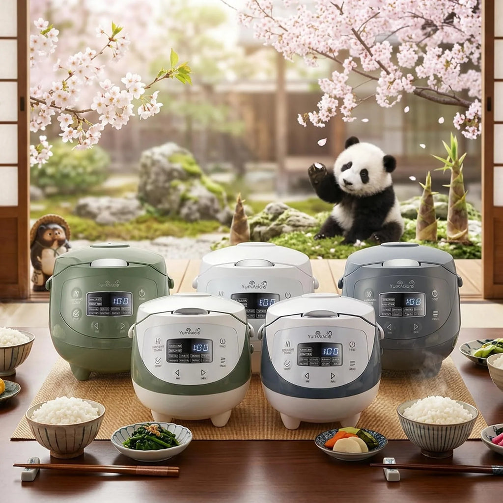 Yum Asia Panda Mini arrocera con cuenco de cerámica Ninja y lógica difusa avanzada (3,5 tazas, 0,63 litros) 4 funciones de arroz, 4 funciones de multicocina 220-240V (Arctic White)