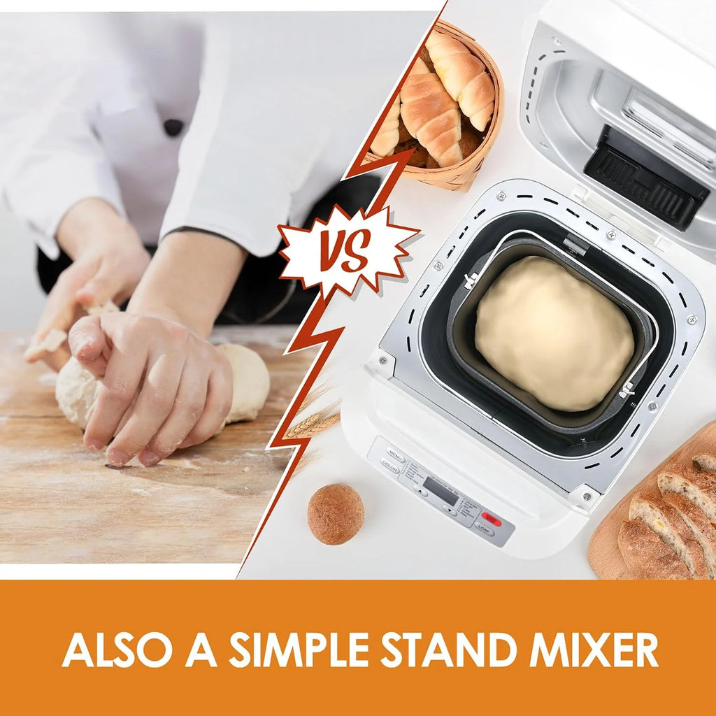 Kitchen in the box - Máquina para hacer pan, programas 12 en 1, ajuste sin gluten, dispensador automático de frutos secos y sartén antiadherente extraíble, 2 tamaños de pan (2 libras), temporizador de