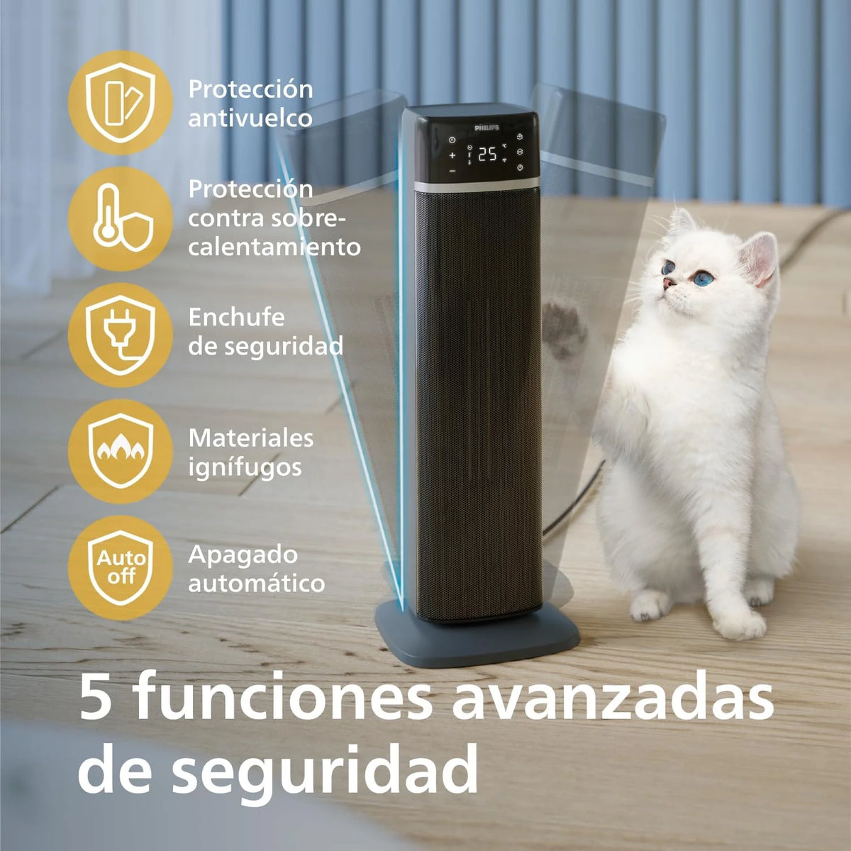 Philips 5000 Calefactor de Torre 2000 W, Oscilación 60°, Silencioso, Negro