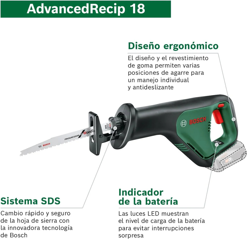 Bosch sierra sable a batería AdvancedRecip 18 (1 batería 2,5Ah, sistema de 18 V, en caja)