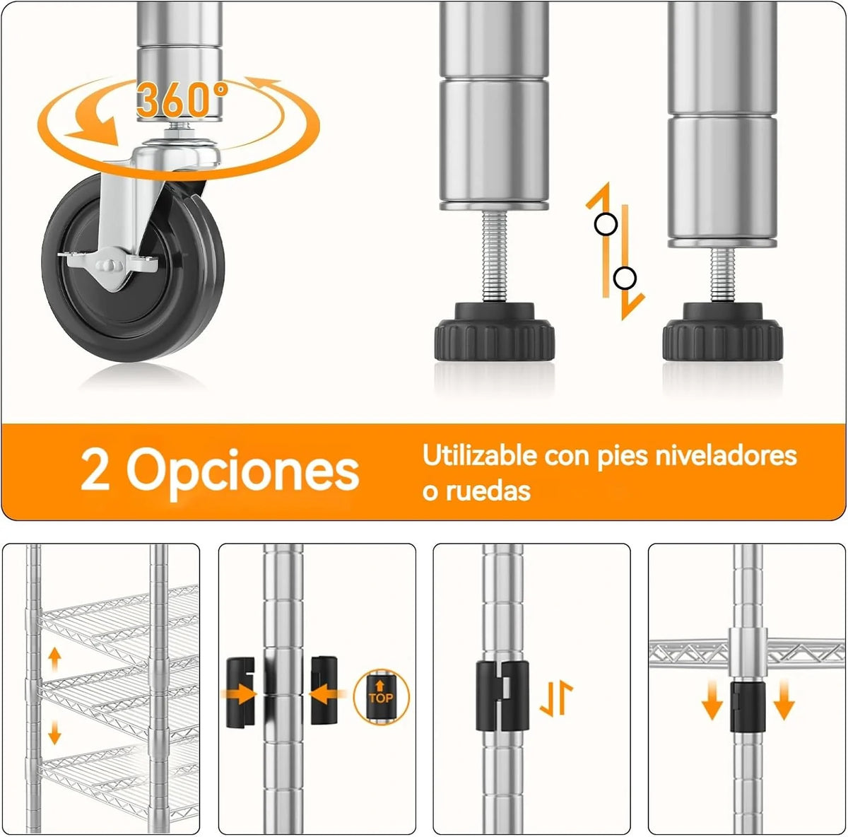 Himimi Estantería de Alambre de 4 Niveles con Ruedas, Altura Ajustable,con Pies Niveladores, Estante de Almacenamiento Metálico para Cocina, Baño, Dormitorio,Capacidad de 500 kg, 90*45*183 cm, Plata