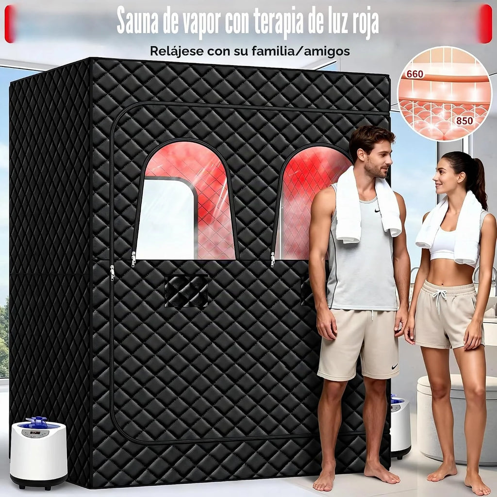 I-THERA-U Sauna de infrarrojos para 2 personas, sauna de vapor para el hogar - 5 capas impermeable sauna portátil, 2 generadores de vapor para baño de vapor, 2 sillas plegables