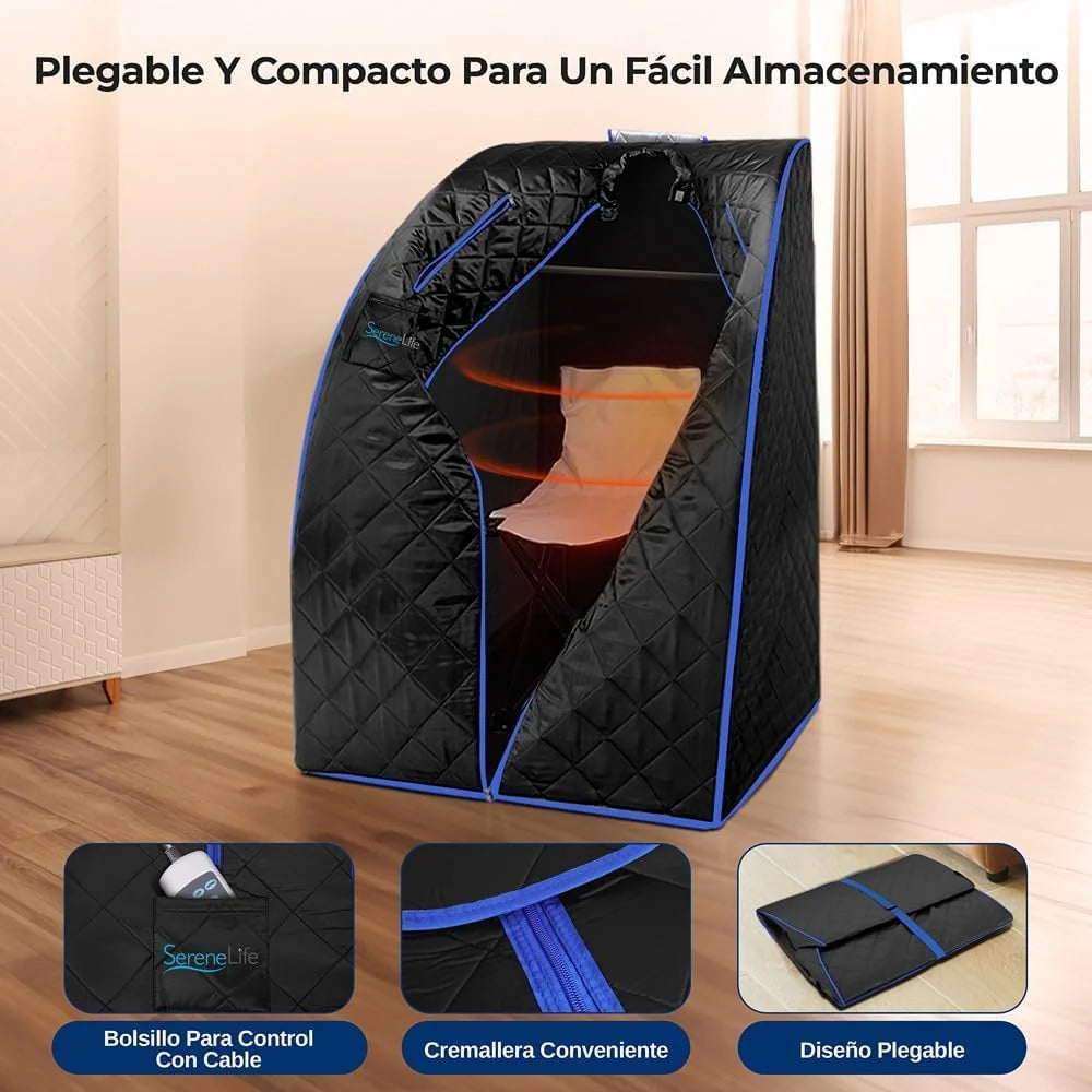SereneLife SPA portátil infrarrojo para el hogar, Gran tamaño, Sauna para una Persona, Completo, con Almohadilla calefactora para los pies, Silla plegable