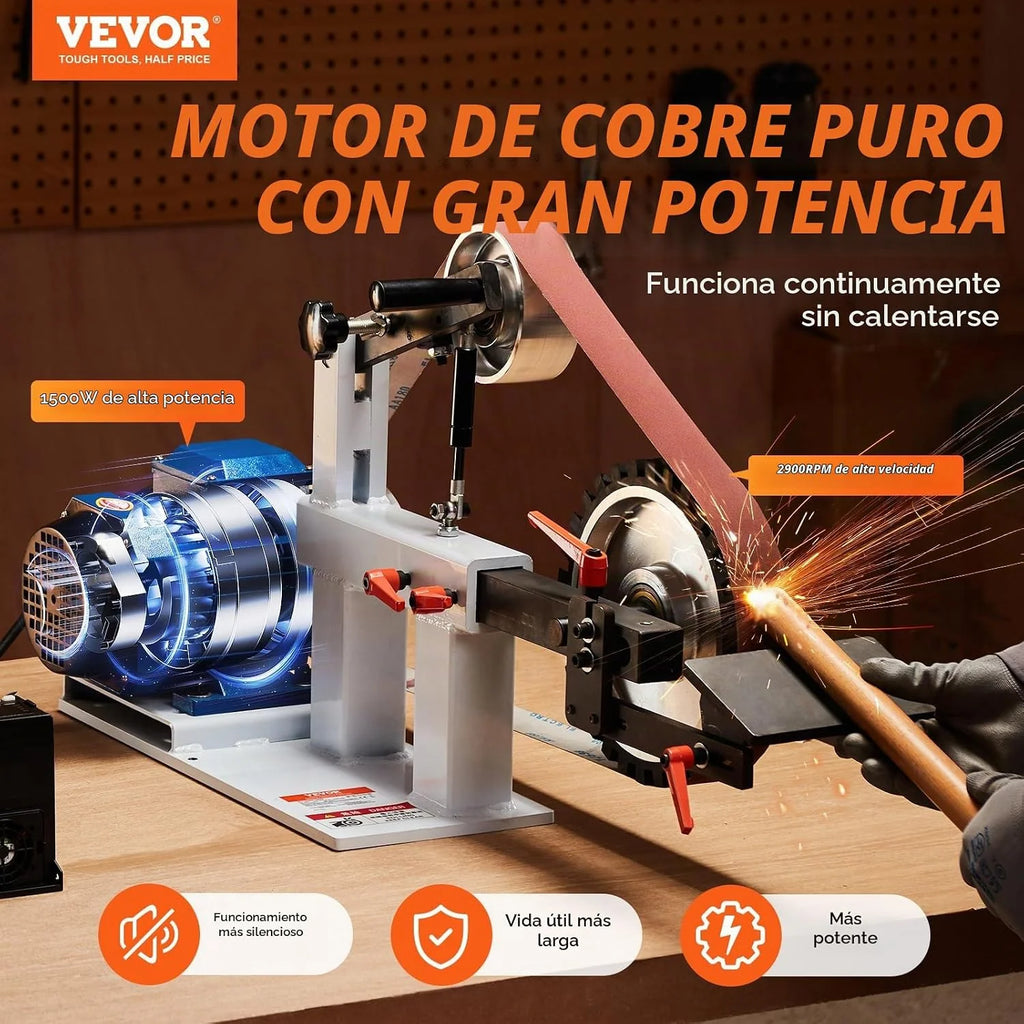 VEVOR Lijadora de Banda, Velocidad Variable de 850 x 300 x 470 mm con VFD, Pulidora de Banda de 1500 W y 2 HP con 3 Moldes de Pulido y 3 Bandas de Lijado para Trabajar Metales y Fabricar Cuchillos