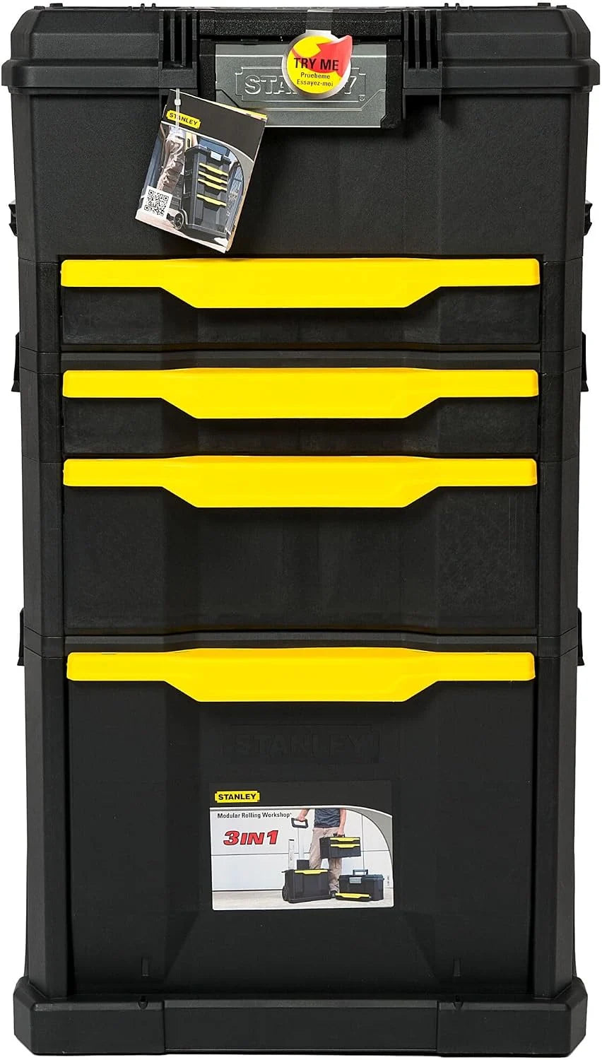STANLEY Taller rodante Modular 3 en 1 apilable con Ruedas Resistentes, asa telescópica, organizadores Integrados y Capacidad de 35 kg, Ideal para Herramientas eléctricas y manuales, 1-79-206