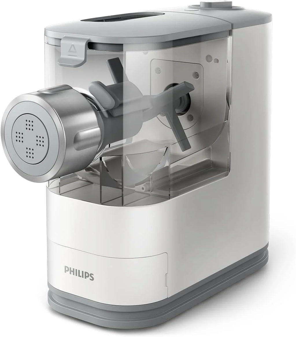 Philips Máquina para Hacer Pasta - Totalmente Automática, Pesaje Automático, 4 Moldes, Libro Recetas, Blanco/Gris Claro Atardecer (HR2345/19)
