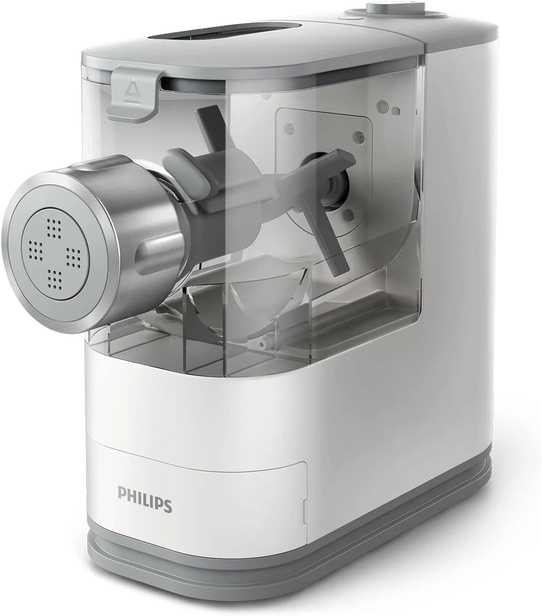 Philips Máquina para Hacer Pasta - Totalmente Automática, Pesaje Automático, 4 Moldes, Libro Recetas, Blanco/Gris Claro Atardecer (HR2345/19)