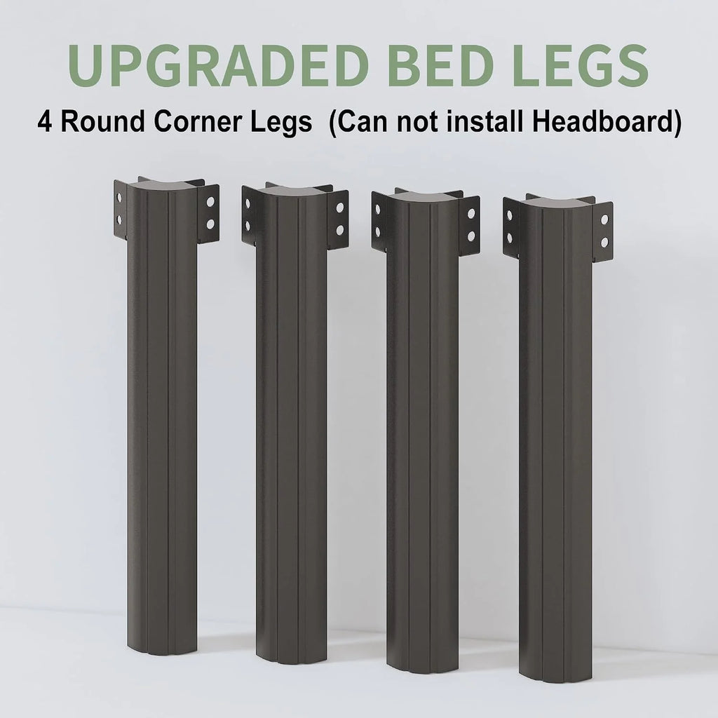 Lutown-Teen Metal Bed 180 x 200 cm with Round Legs, 36 cm Height, Bed Frame with Metal Slats, Black