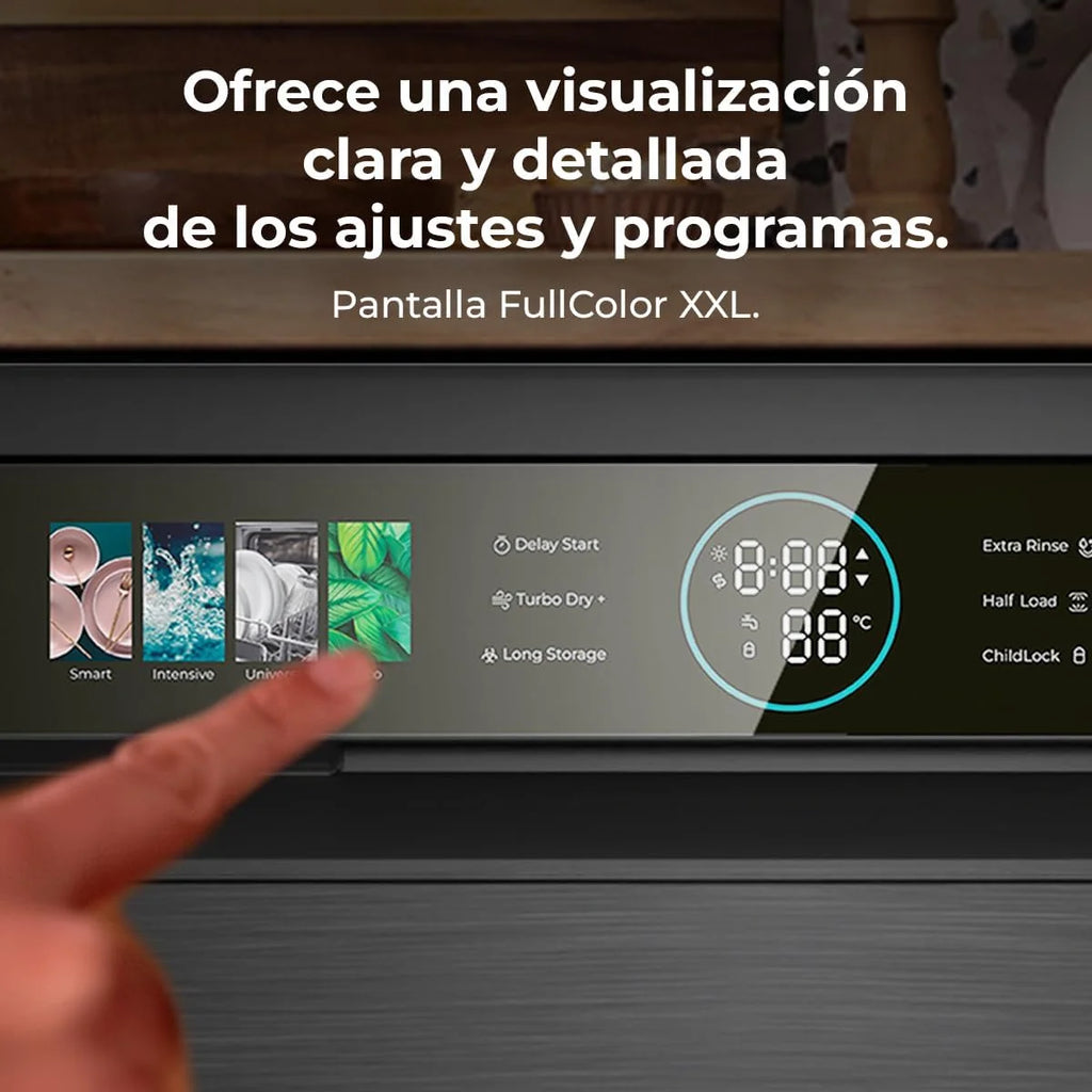 Cecotec Lavavajillas Compacto de 60 cm Bolero Aguazero 6320 Dark D, 1900W, 15 Cubiertos, 8 Programas, Pantalla FullColor XXL, Smart Wash, Turbo Dry+, AutoClean, Media Carga, Delay Start, ChildLock
