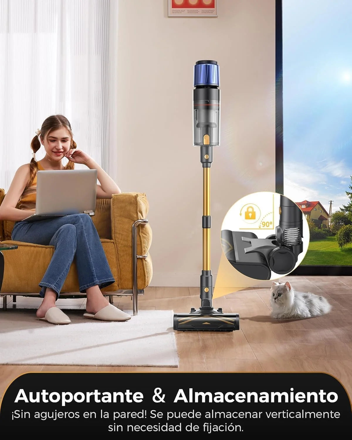 Proscenic Aspiradora sin Cable 55 kPa/650W/70 Min, Autoportante