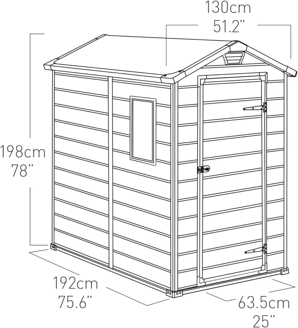 Keter Manor 4X6 - Caseta de jardín, 130x192x198cm y 2,2m2, Suelo, Sistema de ventilación, Puerta y Ventana, Resistente al Agua, Color Gris