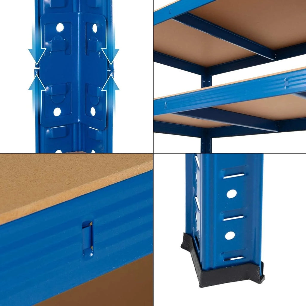ECD Germany Juego De 2 Estanterías Para Cargas Pesadas 200x100x50 cm De Metal Recubierto De Polvo Azul Con 5 Estantes De Madera MDF Cargable Hasta 875kg Montaje Sin Tornillos Banco De Trabajo Taller