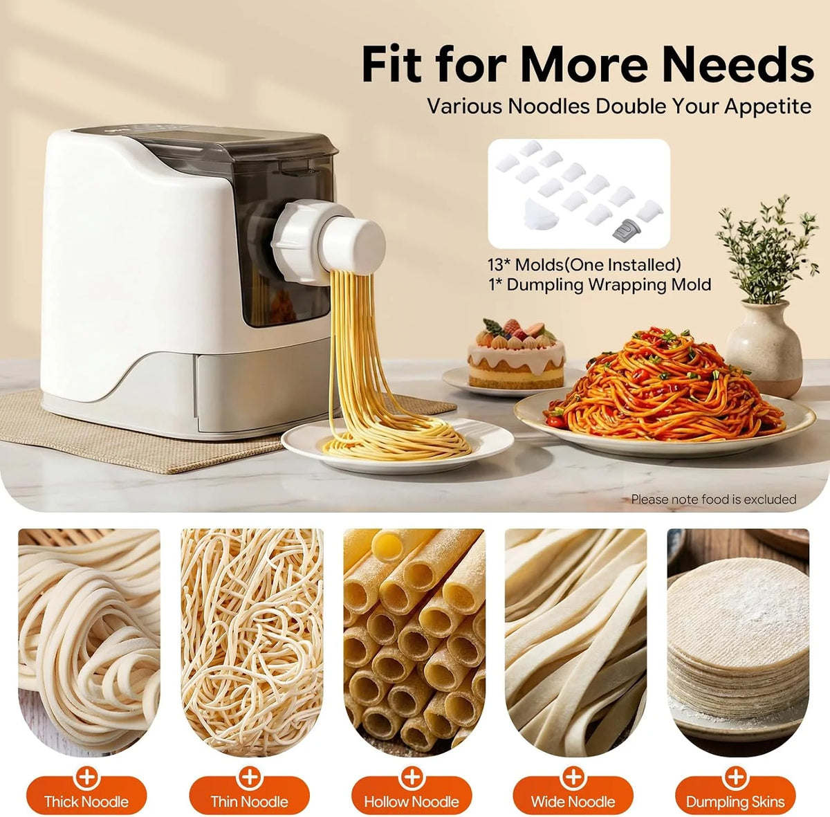 Máquina de pasta eléctrica, 260 W, máquina de pasta totalmente automática, 500 g de capacidad, silenciosa (60 dB), 5 minutos de amasado para albóndigas, espaguetis fettuccine